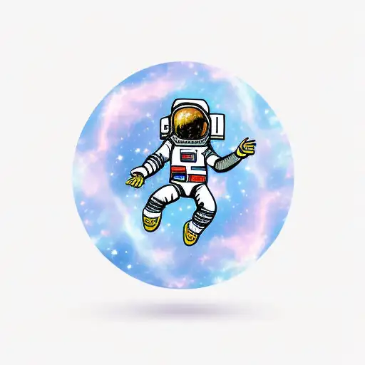 an astronaut with arms and legs splayed who has just whose tether has just broken and is floating in space tattoo design idea