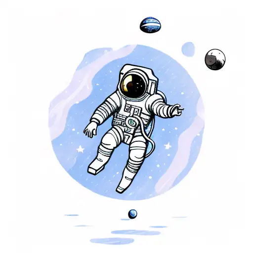 an astronaut with arms and legs splayed who has just whose tether has just broken and is floating in space tattoo design idea