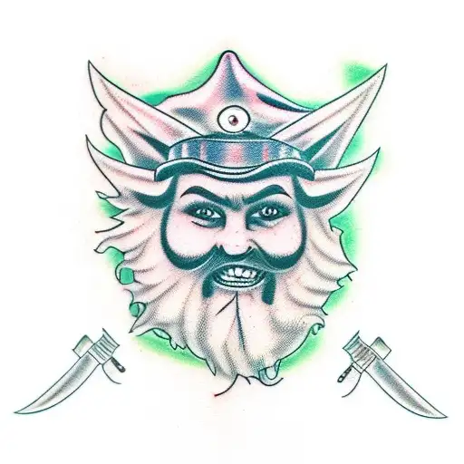 psychopathic garden gnome with a knife and gun tattoo design idea