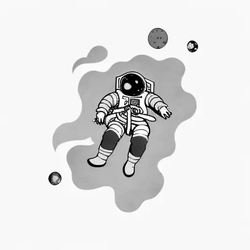 an astronaut with arms and legs splayed who has just whose tether has just broken and is floating in space tattoo design idea