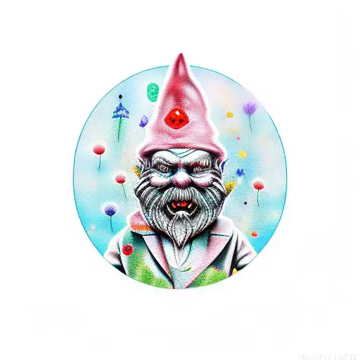 psychopathic garden gnome tattoo design idea