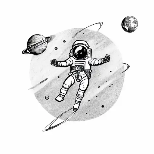 an astronaut with arms and legs splayed who has just whose tether has just broken and is floating in space tattoo design idea