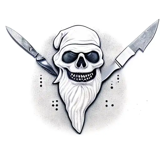 psychopathic garden gnome with a knife and gun tattoo design idea
