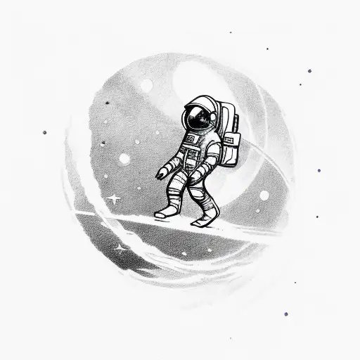 an astronaut that has just been cut from the spaceship floating alone in space tattoo design idea