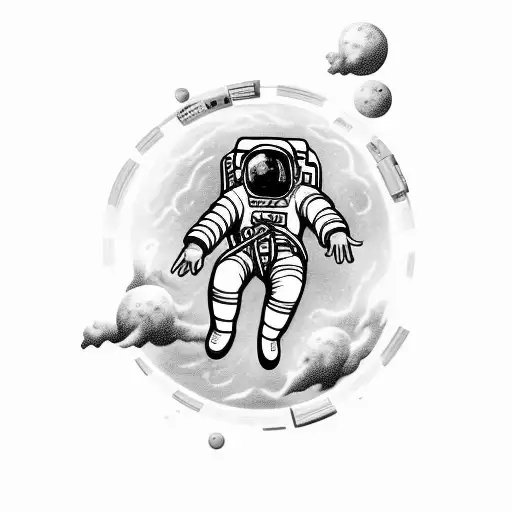 an astronaut with arms and legs splayed who has just whose tether has just broken and is floating in space tattoo design idea