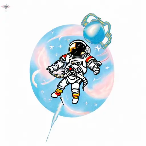 an astronaut with arms and legs splayed who has just whose tether has just broken and is floating in space tattoo design idea