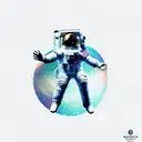 a detailed astronaut floating against a white background, arms and legs splayed with tether has just broken tattoo design idea