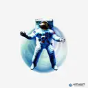 a detailed astronaut floating against a white background, arms and legs splayed with tether has just broken tattoo design idea