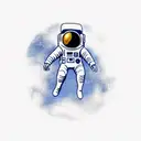 a detailed astronaut floating against a white background, arms and legs splayed with tether has just broken tattoo design idea