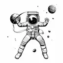 an astronaut floating against a white background, arms and legs splayed with tether has just broken tattoo design idea