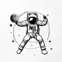 an astronaut floating against a white background, arms and legs splayed with tether has just broken tattoo design idea