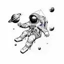 an astronaut floating against a white background, arms and legs splayed with tether has just broken tattoo design idea