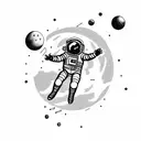 an astronaut floating against a white background, arms and legs splayed with tether has just broken tattoo design idea