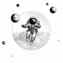 an astronaut floating against a white background, arms and legs splayed with tether has just broken tattoo design idea
