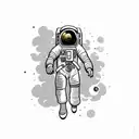 a detailed astronaut floating against a white background, arms and legs splayed with tether has just broken tattoo design idea