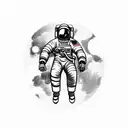 a detailed astronaut floating against a white background, arms and legs splayed with tether has just broken tattoo design idea