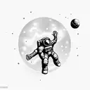 an astronaut with arms and legs splayed who has just whose tether has just broken and is floating in space tattoo design idea