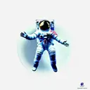 a detailed astronaut floating against a white background, arms and legs splayed with tether has just broken tattoo design idea