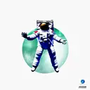 a detailed astronaut floating against a white background, arms and legs splayed with tether has just broken tattoo design idea