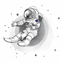 a detailed astronaut floating against a white background, arms and legs splayed with tether has just broken tattoo design idea