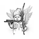 baby cupid with an AK-47 tattoo design idea