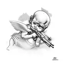 baby cupid with an AK-47 tattoo design idea