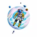 an astronaut with arms and legs splayed who has just whose tether has just broken and is floating in space tattoo design idea