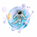 an astronaut with arms and legs splayed who has just whose tether has just broken and is floating in space tattoo design idea