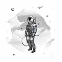 an astronaut that has just been cut from the spaceship floating alone in space tattoo design idea