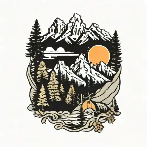 grand tetons mountains filled with trees tattoo design idea