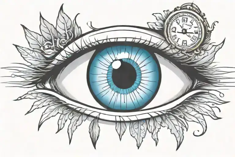 crying blue eye with clock inside tattoo design idea
