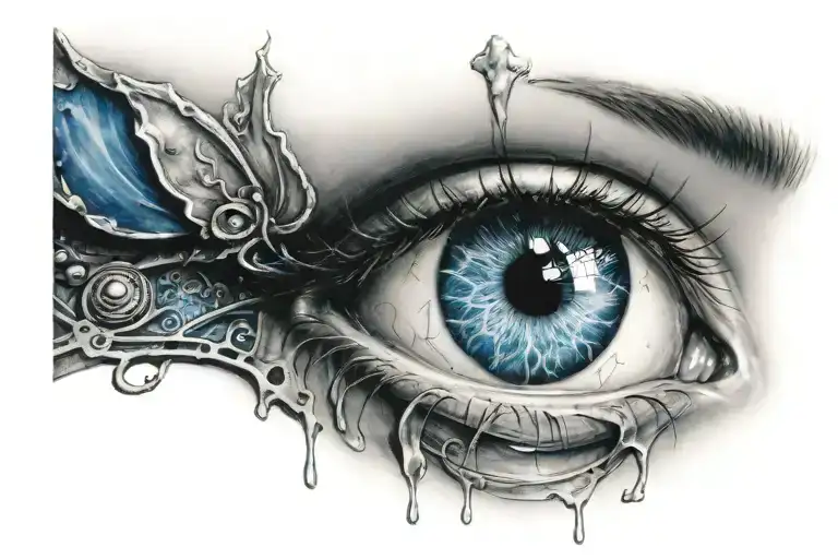 crying blue eye with clock in it  tattoo design idea