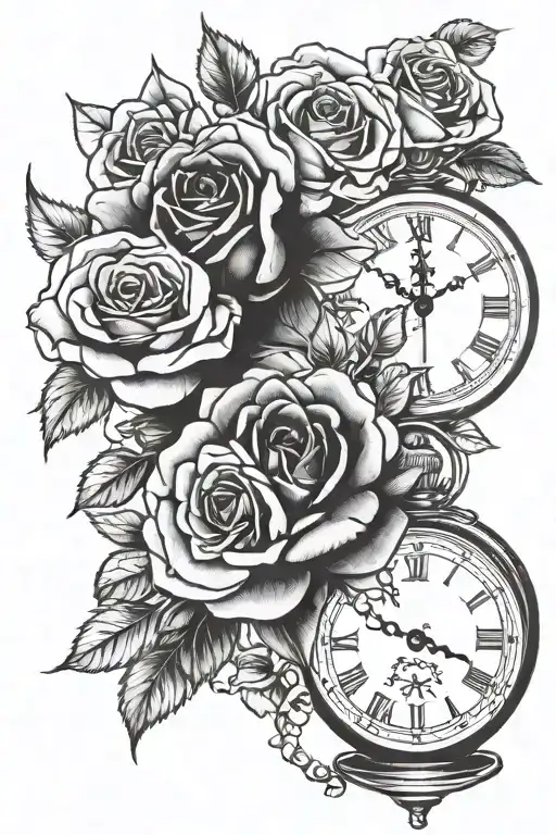 roses and clocks nothing lasts forever  tattoo design idea
