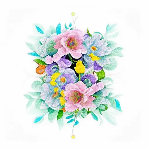 flores y mariposas de colores tattoo design idea