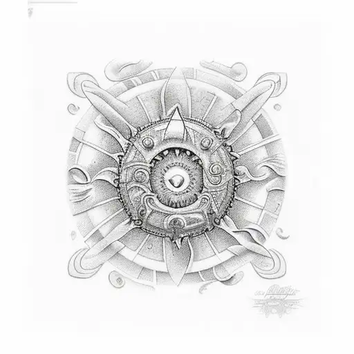 olas de mar y sol tattoo design idea