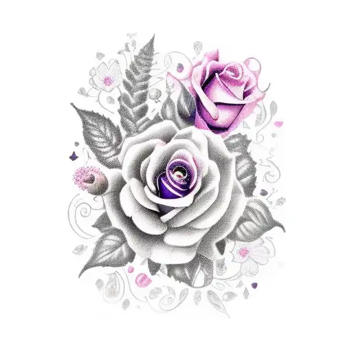 flores y mariposas rosado y morado tattoo design idea