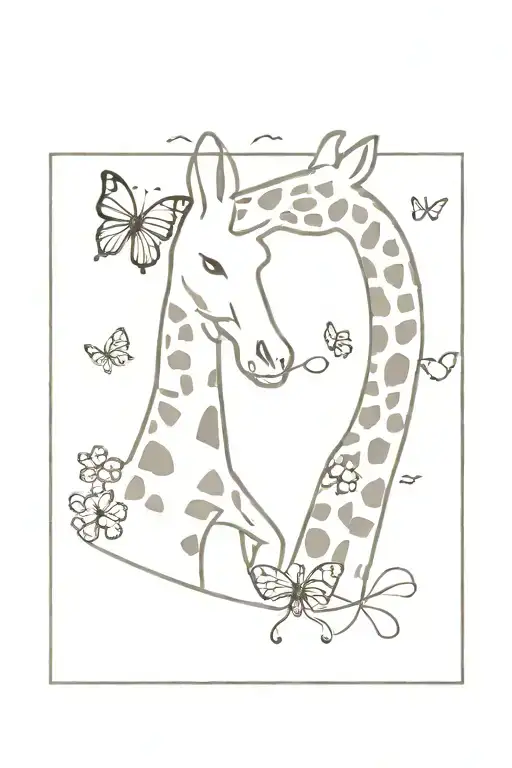 giraffe and butterfly kissing tattoo design idea