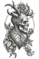 Create a design featuring an anatomical heart with devil horns and a halo, symbolizing the duality of human nature and your interest in the devil tattoo design idea