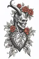 Create a design featuring an anatomical heart with devil horns and a halo, symbolizing the duality of human nature and your interest in the devil tattoo design idea