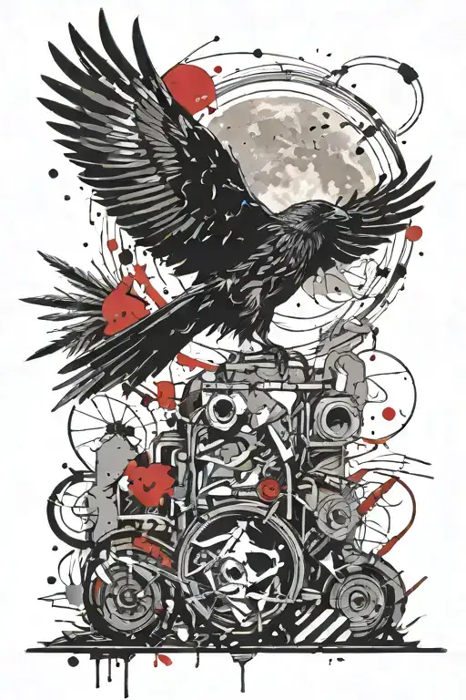 crow and moon surrounded tattoo design idea