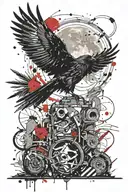 crow and moon surrounded tattoo design idea