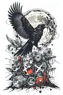 crow and moon surrounded tattoo design idea