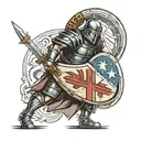 Roman soldier holding a crusader shield and sword, standing forward tattoo design idea