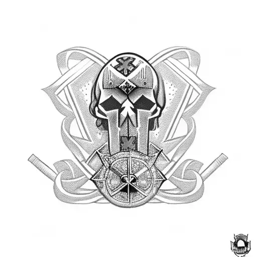 cross of the Templars whit dog's skull and pink Plumeria rubra tattoo design idea