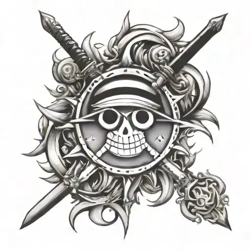 sun made out of swords from one piece  tattoo design idea