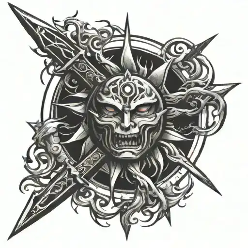 sun made of different demon slayer swords drawn tattoo design idea