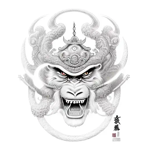 High-resolution image in anphase. 2. Character: "The mythical character of the Monkey King" tattoo design idea