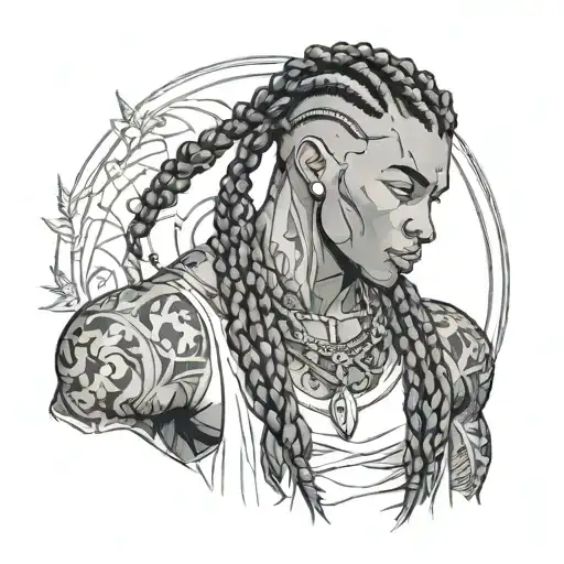 muscular black boy with braids in lolita fashion  tattoo design idea
