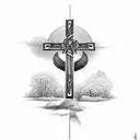 passion cross, road in between, utopia after horizontal cross tattoo design idea