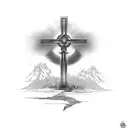 passion cross, road in between, utopia after horizontal cross tattoo design idea